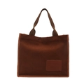 Bruine corduroy draagtas met dubbele handvatten en modieus leren detail - Donkerbruin
