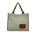 Minimalist green corduroy tote bag with brown straps and leather patch for daily commuting - Green