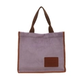 Contrast corduroy tote bag in purple and brown with fashion label on white background - Purple