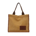 Large yellow corduroy tote bag with brown straps for college students and commuting - Yellow