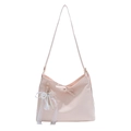 Bolso de hombro rosa con un colgante de lazo de perlas y cinta de encaje suave - Con Colgante / Rosa