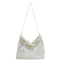Bolso de hombro en cuero charol blanco crema con lazo de perlas y colgante de encaje - Con Colgante / Blanco