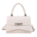 Sac bandoulière chic blanc crème avec motif crocodile gaufré et fermoir rotatif en argent - Blanc