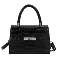 Sac à main noir élégant avec motif crocodile brillant et boucle métallique argentée - Noir