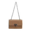 Bolso bandolera minimalista camel con textura trenzada y correa de cadena oscura - Caqui