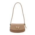 Borsa a tracolla minimalista in pelle PU beige con chiusura decorativa a fiocco dorato - Cachi