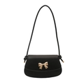 Borsa a tracolla classica in pelle PU nera con elegante fibbia a fiocco dorato su fondo bianco - Nero