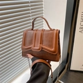 Vintage brown crocodile embossed handbag with metal chain strap and top handle - Brown