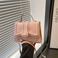 Pink crocodile pattern handbag with top handle and metal chain strap for women - Pink