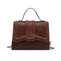 Brown crocodile embossed leather square handbag with top handle and metal chain strap - Brown