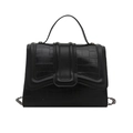 Black crocodile embossed leather handbag with silver chain strap and top handle - Black