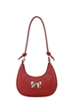 Red woven crescent shoulder bag featuring a silver metal bow accent in a chic design - Red