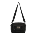 Sac bandoulière noir en toile style japonais avec doubles boucles et sangle réglable - Noir