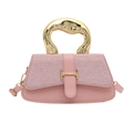Pink glitter and leather mini crossbody bag with metallic top handle and H-clasp - Pink