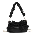Sac nuage plissé noir pour femme avec grand nœud et bandoulière en chaîne dorée chic - Noir