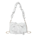 Sac à épaule plissé blanc chic avec grand nœud et élégante bandoulière dorée - Blanc