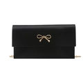 Minimalist black matte crossbody bag with golden bow clasp and metal chain strap - Black