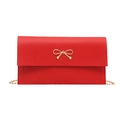 Elegant red shoulder bag with gold bow ornament and slim chain strap for evening events - Red