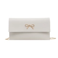 Minimalist white PU leather crossbody bag with elegant gold bow metal buckle and chain - White