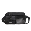 Sac de poitrine noir en nylon avec bandoulière réglable et poche transparente sur fond blanc - Noir