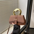 Fashion brown crossbody square bag with luxury metal handle and canvas leather patchwork - Brown