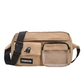 Sac bandoulière en nylon kaki avec design multi-poches et sangle noire réglable - Kaki