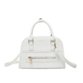 White pebbled leather Boston handbag with gold zippers and detachable shoulder strap - White