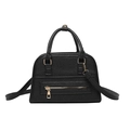 Klassische schwarze Boston Bag mit Kieselstruktur und goldenen Beschlägen für Damen, chic - Schwarz
