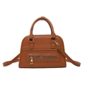 Braune Handtasche aus Leder mit Lychee-Struktur, Griff und goldenem Reißverschluss - Braun