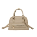 Beige Tragetasche mit Litschi-Maserung, goldenem Reißverschluss und Schultergurt - Khaki