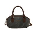 Retro denim Boston tas met bruine lederen handvatten en gouden belettering - Zwart