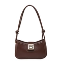 Brown French style minimalist shoulder bag with elegant gold metal S-shaped buckle and knot strap - Brown
