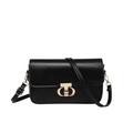 Classic black leather crossbody bag with elegant gold interlocking clasp for women - Black