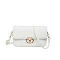 Minimalist white leather crossbody bag with vintage lock buckle and gold hardware - White