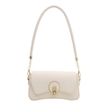 Fashionable cream white rectangle crossbody bag with gold chain and round swivel lock - White