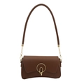 Caramel brown leather shoulder bag with gold ring buckle and elegant chain strap detail - Brown