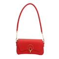 Chic red leather crossbody bag with a round gold buckle and slim shoulder strap - Red