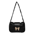 Elegante bolso de hombro negro en forma de lazo con textura plisada y hebilla dorada - Negro