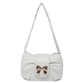 Bolso de hombro de cuero PU blanco con un gran lazo dorado metálico elegante - Blanco