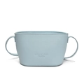 Modern light blue litchi grain bucket bag with crossbody strap on white background - No Pendant / Blue