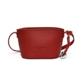 Chic red lychee pattern bucket bag with a silver bean pendant and woven knot strap - With Pendant / Red
