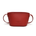 Mini red lychee pattern leather bucket bag with top handles and fashion text engraving - No Pendant / Red