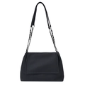 Chic black twill fabric tote bag with elegant silver chain strap and flap closure design - Black