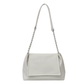 Minimalist cream chain tote bag with diagonal texture and large flap in modern style - White