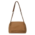 Brown woven texture shoulder bag with metal chain strap and flap closure on white background - Brown