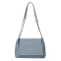 Light blue large capacity tote bag with woven texture and silver chain shoulder strap - Blue