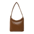 Vintage brown woven leather hobo bag with large capacity and minimalist retro design - Brown