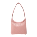 Minimalist soft PU leather woven tote bag in light pink with half-moon design for women - Pink