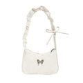 Borsa a tracolla bianca minimalista in ecopelle con farfalla d'argento e fiocco - Bianco Sporco
