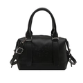 Minimalistische schwarze Boston Bag aus Kunstleder mit Logo-Prägung und Schultergurt - Schwarz